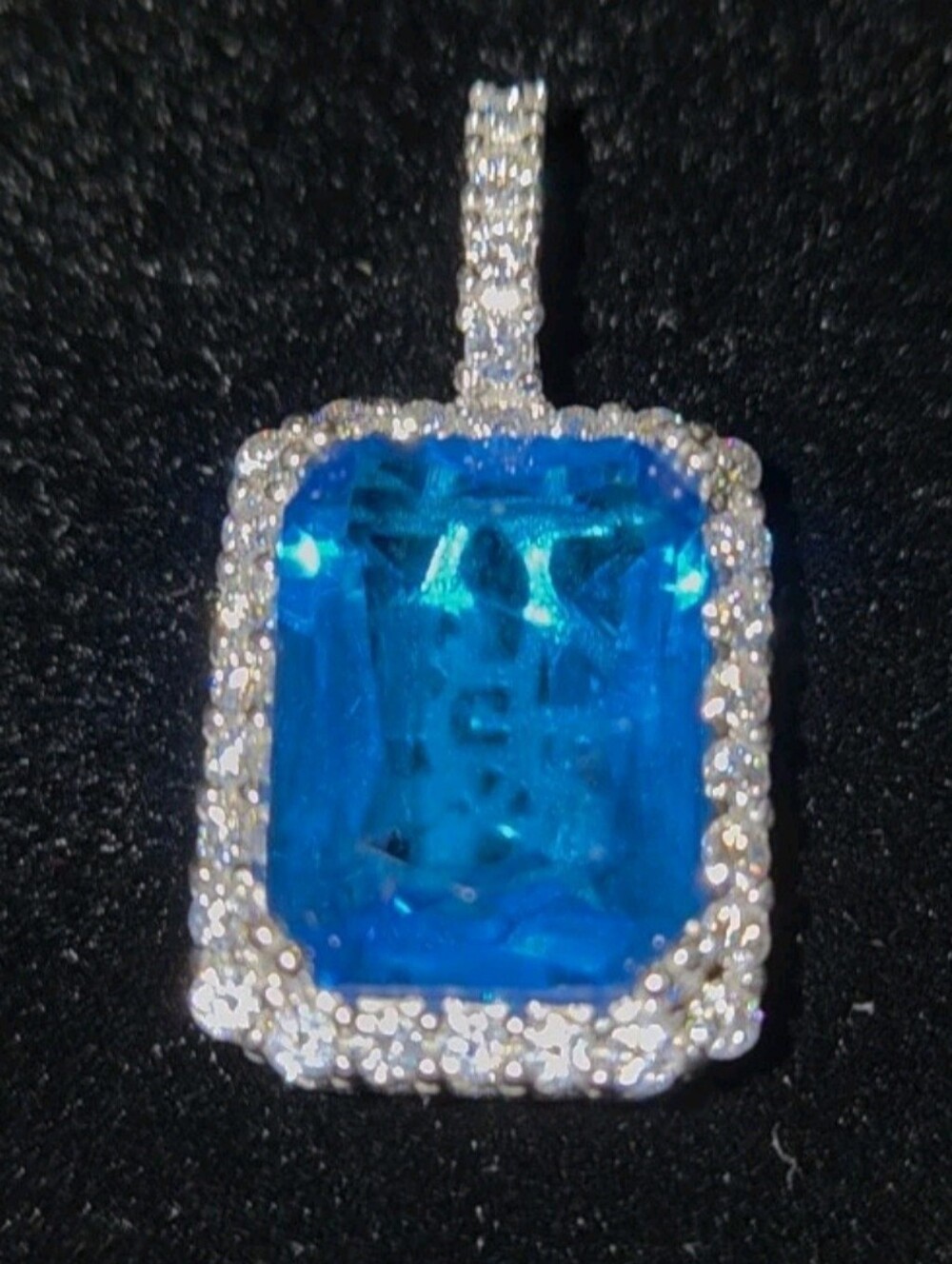 Iced Out Solid 925 Sterling Silver Natural Blue Sapphire & Moissanite Pendant - Picture 5 of 12